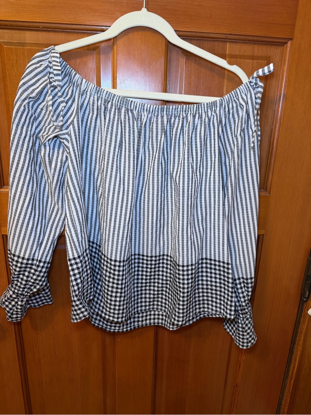 Express Black and White Striped Off-Shoulder Top Size Large